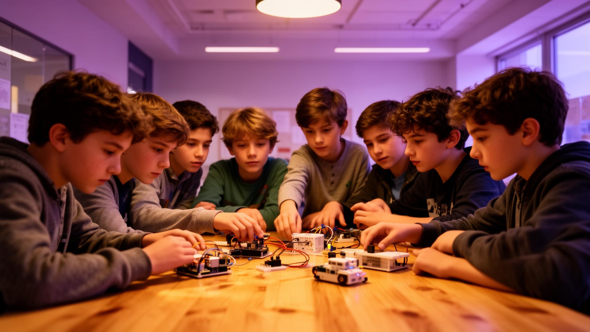 Ragazzi 10-13 anni collaborano su un progetto in un laboratorio Nova